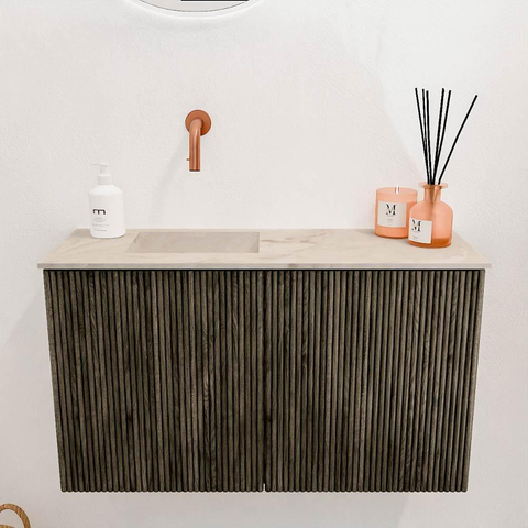 Mondiaz JOYA-DLUX 70cm toiletmeubel - kleur Shadow - Wastafel FAYE positie Links Zonder kraangat kleur Frappe. SW1422688