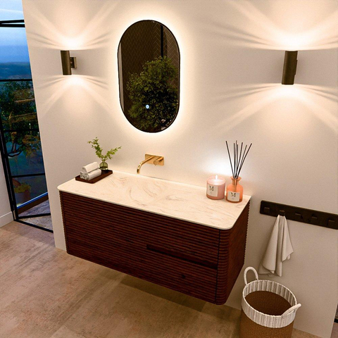 Mondiaz CIRO-DLUX Meuble de salle de bains - 120x45x50cm - Plan vasque solid surface Ostra - 1 vasque à gauche - sans trous de robinetterie - 2 tiroirs - Ruby SW1531841