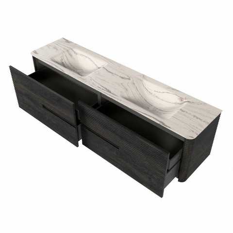 Mondiaz CIRO-DLUX Badkamermeubelset - 190x45x50cm - Solid surface wastafel Nata - 2 wasbak Dubbel - zonder kraangaten - 4 lades - Shadow SW1532617