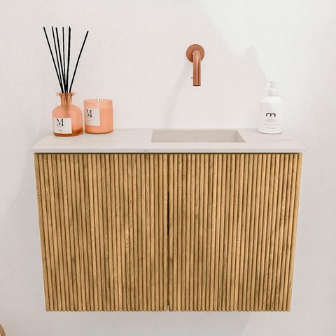 Mondiaz JOYA-DLUX 60cm toiletmeubel - kleur Oak - Wastafel FAYE positie Rechts Zonder kraangat kleur Meli. SW1423947