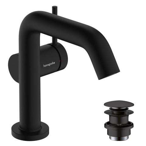 Hansgrohe Tecturis s 1 greeps wastafelkraan - 110 Fine - coolstart - met PushOpen - waste set - mat zwart SW918404