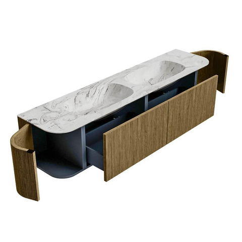 Mondiaz KURVE-DLUX Ensemble de meuble de salle de bains - 190x46x40cm - 2 tiroirs - 2 portes - vasque solid surface - double - sans trou de robinet - Dusk SW1415520