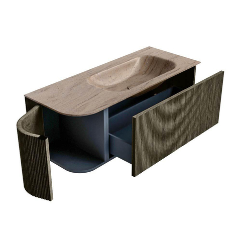 MONDIAZ KURVE-DLUX Meuble de salle de bains 115 cm arrondi à gauche couleur Shadow avec 1 tiroir et 1 porte. Lavabo BIG SMALL à droite sans trou de robinet Saba. SW1433423