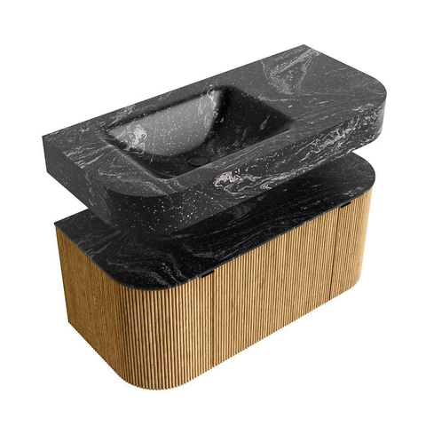 MONDIAZ THOR-DLUX 100cm meuble de salle de bains arrondi gauche + droite couleur Oak avec 1 tiroir et 2 portes. Vasque suspendue CLOUD Gauche 1 trou de robinet couleur Lava. SW1467311
