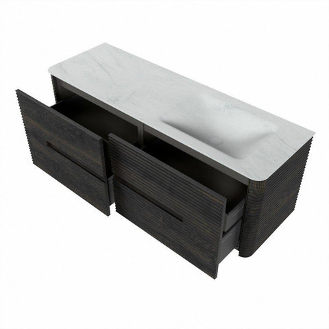 Mondiaz CIRO-DLUX Badkamermeubelset - 140x45x50cm - Solid surface wastafel Opalo - 1 wasbak Rechts - 1 kraangat - 4 lades - Shadow SW1532409