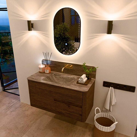 Mondiaz CIRO-DLUX Badkamermeubelset - 100x45x50cm - Solid surface wastafel Oza - 1 wasbak Midden - zonder kraangaten - 2 lades - Dusk SW1533262