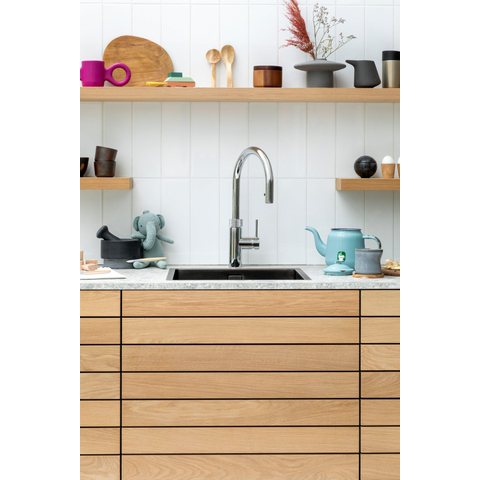 Quooker Flex Round kokendwaterkraan - draaibare & uittrekbare uitloop - Combi incl. Cube reservoir - Warm / kokend / bruisend / gefilterd water - chroom SW299725