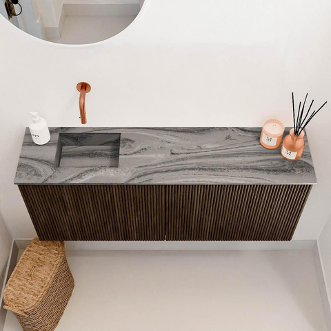 Mondiaz JOYA-DLUX 100cm meuble de toilette - couleur Walnut - Vasque FAYE position Gauche Sans trou de robinet couleur Sombra. SW1424739