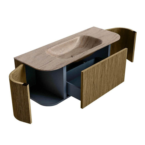 MONDIAZ KURVE-DLUX Meuble de salle de bains 120cm arrondi Gauche + Droite couleur Dusk avec 1 tiroir et 2 portes. Lavabo BIG SMALL Central sans trou de robinet Saba. SW1433319
