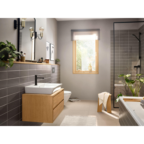 Hansgrohe Rebris e 1 greeps wastafelkraan - 110 - coolstart - met trekwaste - mat zwart SW796555