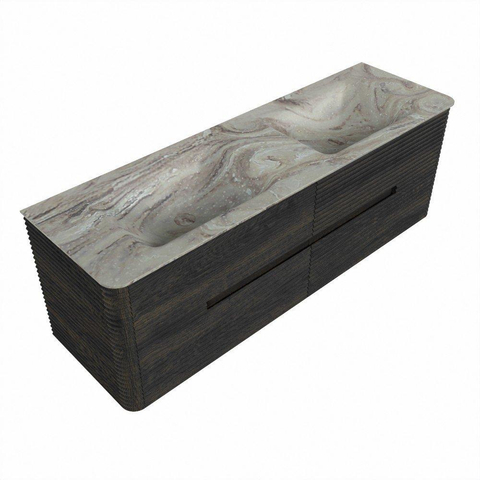 Mondiaz CIRO-DLUX Badkamermeubelset - 150x45x50cm - Solid surface wastafel Glace - 2 wasbak Dubbel - zonder kraangaten - 4 lades - Shadow SW1532223