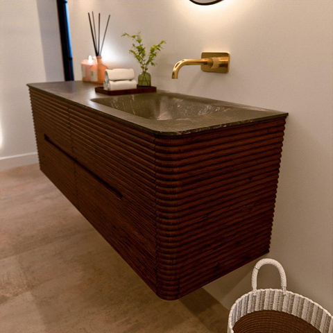 Mondiaz CIRO-DLUX Meuble de salle de bains - 140x45x50cm - Vasque en solid surface Lava - 1 lavabo à droite - sans trous de robinet - 4 tiroirs - Ruby SW1531600