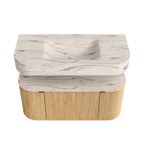 MONDIAZ THOR-DLUX Meuble de salle de bains - 100cm - arrondi gauche + droite - couleur Oak - 1 tiroir - 2 portes - Vasque suspendue CLOUD Milieu 1 trou de robinet - couleur Nata SW1467497
