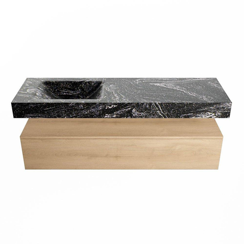 Mondiaz ALAN-DLUX Ensemble de meuble - 150cm - meuble Washed Oak mat - 1 tiroir - Lavabo Cloud Lava suspendu - vasque Gauche - 1 trou de robinet SW808710