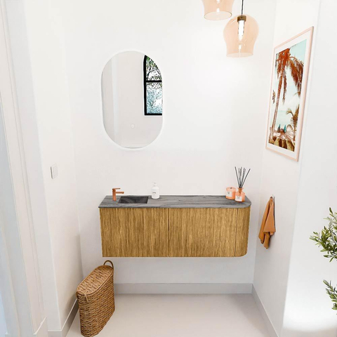 Mondiaz JOYA-DLUX 111.6cm toiletmeubel - ronding rechts kleur Oak - Wastafel FAYE positie Links 1 kraangat kleur Sombra. SW1424283