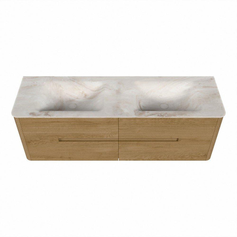 Mondiaz CIRO-DLUX Ensemble de meubles de salle de bains - 150x45x50cm - plan vasque solid surface Frappe - 2 vasques double - sans trous de robinetterie - 4 tiroirs - Chêne SW1530893