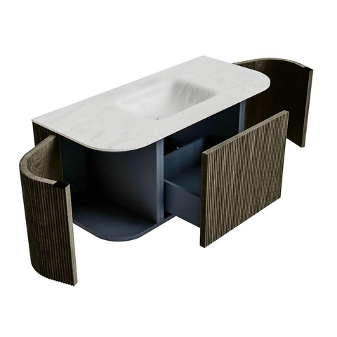 Mondiaz KURVE-DLUX Ensemble de meubles de salle de bains - 100x46x40cm - 1 tiroir - 2 portes - vasque solid surface - milieu - sans trou de robinet - Shadow SW1414416