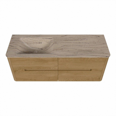 Mondiaz CIRO-DLUX Badkamermeubelset - 130x45x50cm - Solid surface wastafel Arena - 1 wasbak Links - 1 kraangat - 4 lades - Oak SW1531370
