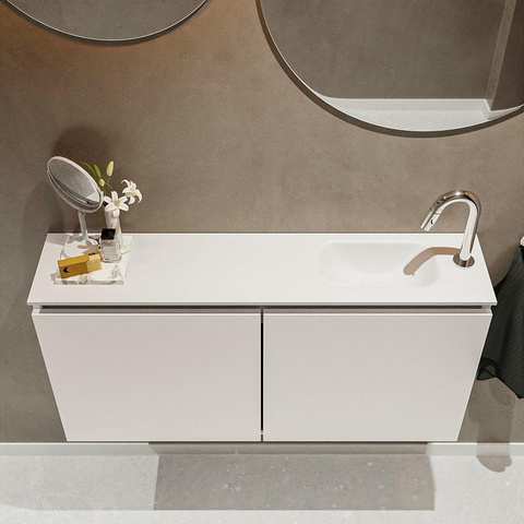 MONDIAZ TURE Toiletmeubel 100x23x50cm met 1 kraangaten 2 deuren linen mat Wastafel Eden rechts Solid Surface Wit SW475107