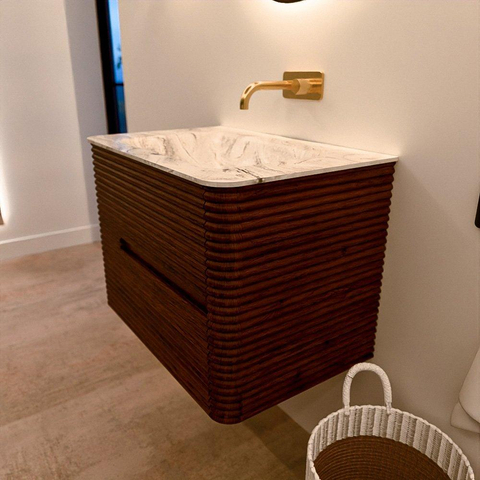 Mondiaz CIRO-DLUX Badkamermeubelset - 70x45x50cm - Solid surface wastafel Glace - 1 wasbak Midden - zonder kraangaten - 2 lades - Ruby SW1531566