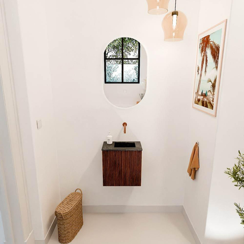 Mondiaz JOYA-DLUX 40cm toiletmeubel - kleur Ruby - Wastafel FAYE positie Rechts Zonder kraangat kleur Lava. SW1423583