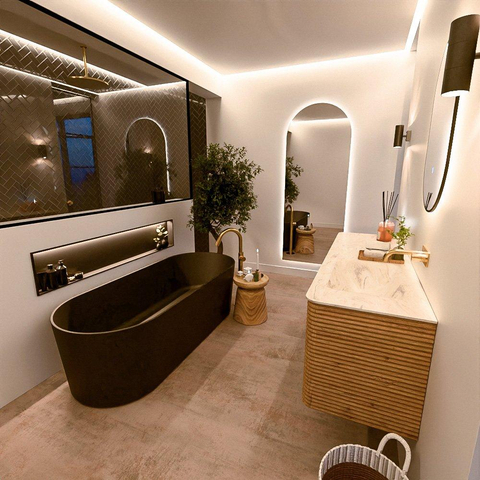 Mondiaz CIRO-DLUX Badkamermeubelset - 150x45x50cm - Solid surface wastafel Ostra - 1 wasbak Rechts - zonder kraangaten - 4 lades - Oak SW1530950
