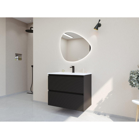 H&R Badmeubelen Infinity XXL 3D Badkamermeubelset - 80 cm - 1 keramische wasbak gala wit - 1 kraangat - 2 lades - mat zwart SW863450