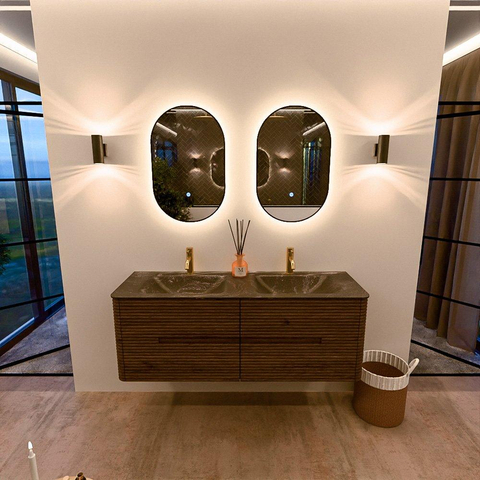 Mondiaz CIRO-DLUX Badkamermeubelset - 140x45x50cm - Solid surface wastafel Lava - 2 wasbak Dubbel - 2 kraangaten - 4 lades - Dusk SW1533041