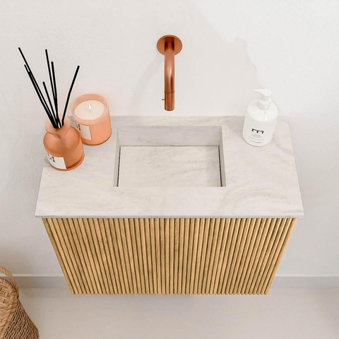 Mondiaz JOYA-DLUX 50cm meuble de toilette - couleur Chêne - Vasque FAYE position Milieu Sans trou de robinet couleur Ostra. SW1422204