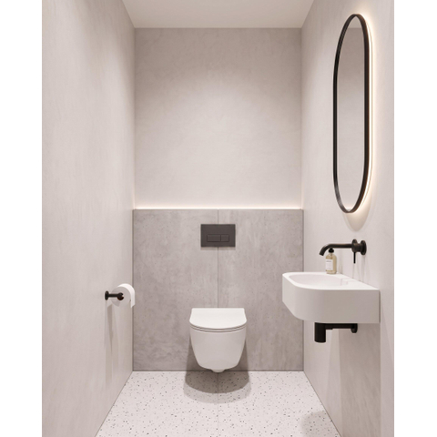 QeramiQ Dely Swirl Pack WC suspendu - 36.3x51.7cm - bâti-support Geberit UP320 - abattant 35 mm - plaque de commande anthracite mat - boutons rectangulaires - blanc brillant SW1164271