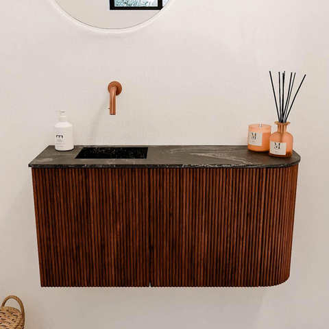 Mondiaz JOYA-DLUX 81.6cm toiletmeubel - ronding rechts kleur Ruby - Wastafel FAYE positie Links Zonder kraangat kleur Lava. SW1423694
