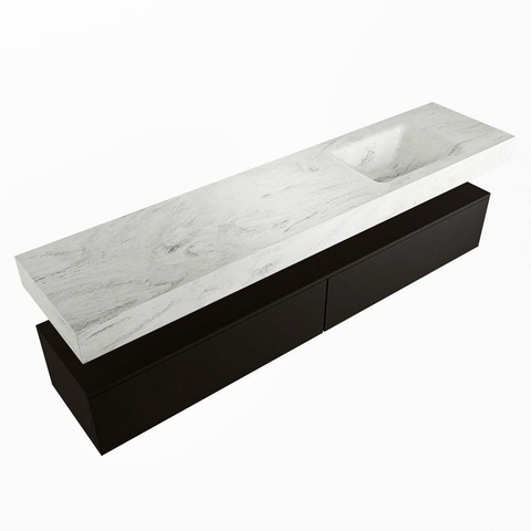 Mondiaz ALAN-DLUX Ensemble de meuble - 200cm - meuble Urban mat - 2 tiroirs - Lavabo Cloud Opalo suspendu - vasque Droite - 1 trou de robinet SW806476