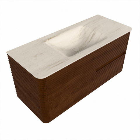 Mondiaz CIRO-DLUX Badkamermeubelset - 110x45x50cm - Solid surface wastafel Meli - 1 wasbak Midden - zonder kraangaten - 2 lades - Ruby SW1531752