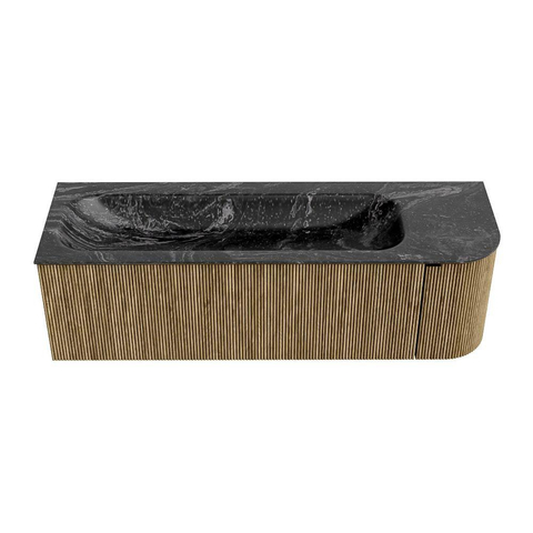 Mondiaz KURVE-DLUX Badkamermeubelset - 145x46x40cm - 1 lade - 1 deur - wastafel solid surface - links - 2 kraangaten - Dusk SW1415553
