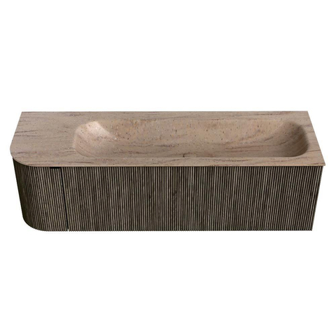MONDIAZ KURVE-DLUX Meuble de salle de bains 145cm arrondi à gauche couleur Shadow avec 1 tiroir et 1 porte. Lavabo BIG LARGE à droite sans trou de robinet Saba. SW1433264