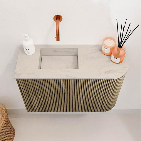 Mondiaz JOYA-DLUX 61.6cm toiletmeubel - ronding rechts kleur Dusk - Wastafel FAYE positie Links Zonder kraangat kleur Opalo. SW1423325