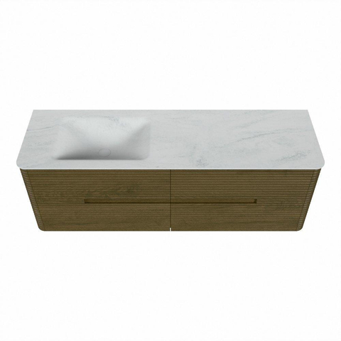 Mondiaz CIRO-DLUX Badkamermeubelset - 150x45x50cm - Solid surface wastafel Opalo - 1 wasbak Links - zonder kraangaten - 4 lades - Dusk SW1532962