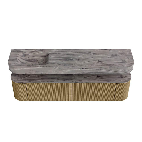 MONDIAZ THOR-DLUX Meuble de salle de bains 190cm arrondi gauche + droite couleur Dusk avec 2 tiroirs et 2 portes. Vasque suspendue CLOUD Gauche sans trou de robinet couleur Sombra. SW1466721
