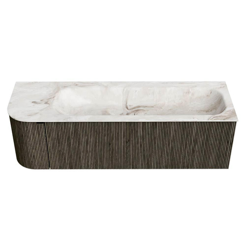 Mondiaz KURVE-DLUX Ensemble de meuble de salle de bains - 145x46x40cm - 1 tiroir - 1 porte - lavabo solid surface - droite - sans trou de robinet - Shadow SW1414363