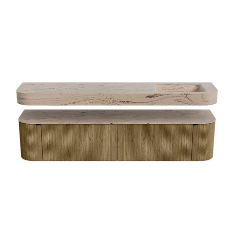 MONDIAZ THOR-DLUX Meuble de salle de bains - 200cm - arrondi gauche + droite - couleur Dusk - 2 tiroirs et 2 portes - Vasque suspendue CLOUD droite sans trou de robinet - couleur Arena SW1467067