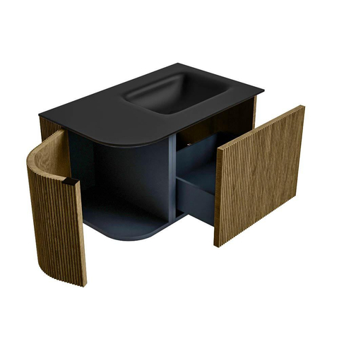 Mondiaz KURVE Ensemble de meuble de salle de bains - 75x46x40cm - 1 tiroir - 1 porte - lavabo solid surface - droite - 1 trou de robinet - Dusk SW1415074