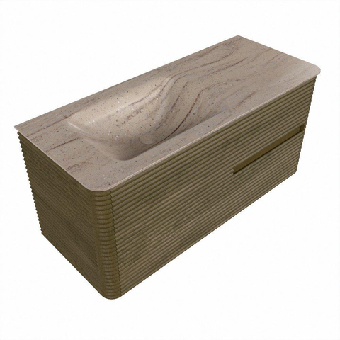 Mondiaz CIRO-DLUX Badkamermeubelset - 110x45x50cm - Solid surface wastafel Saba - 1 wasbak Links - 1 kraangat - 2 lades - Dusk SW1533327