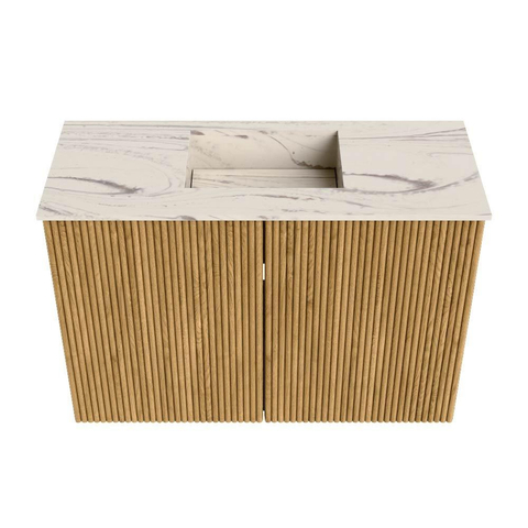 Mondiaz JOYA-DLUX 60cm toiletmeubel - kleur Oak - Wastafel FAYE positie Midden 1 kraangat kleur Nata. SW1424040