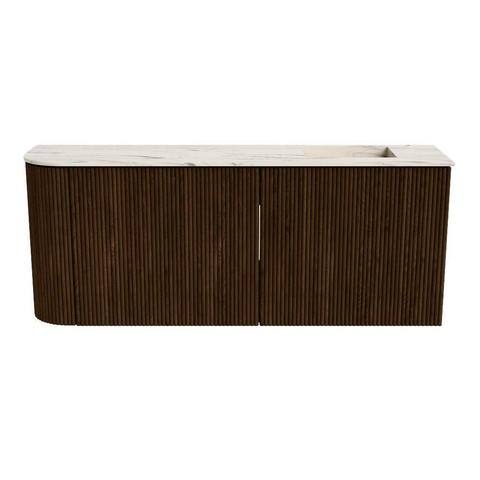 Mondiaz JOYA-DLUX 101.6cm toiletmeubel - ronding links kleur Walnut - Wastafel FAYE positie Rechts Zonder kraangat kleur Nata. SW1424524