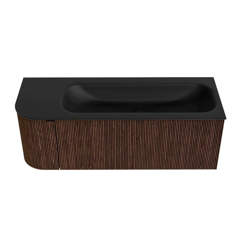 MONDIAZ KURVE 125cm badmeubel met module 25 L kleur Walnut met 1 lade en 1 deur. Wastafel BIG MEDIUM rechts 1 kraangat Urban. SW1138469