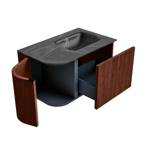 Mondiaz KURVE-DLUX Badkamermeubelset - 75x46x40cm - 1 lade - 1 deur - wastafel solid surface - rechts - zonder kraangat - Ruby SW1415993