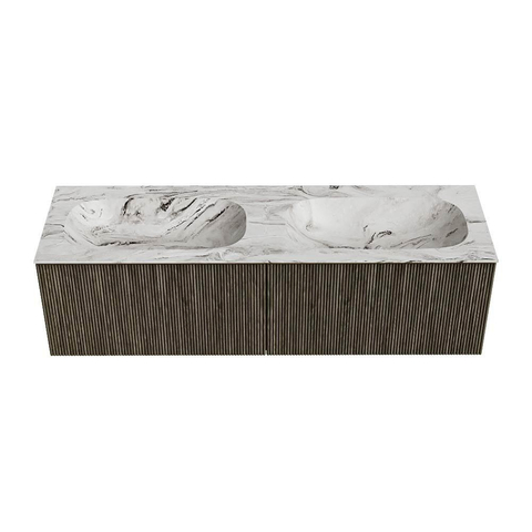 Mondiaz KURVE-DLUX Badkamermeubelset - 150x46x40cm - 2 lade - wastafel solid surface - dubbel - zonder kraangat - Shadow SW1414614