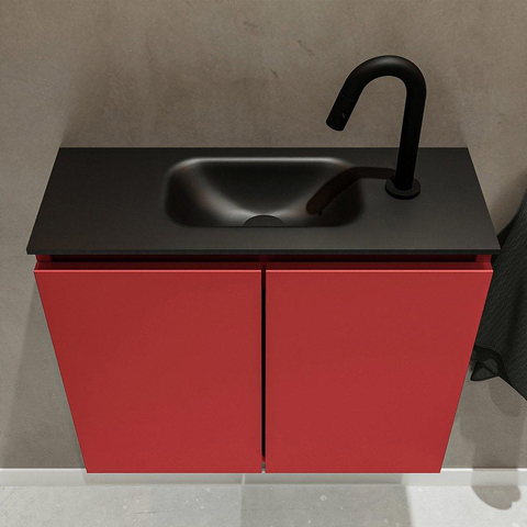MONDIAZ TURE Toiletmeubel 60x23x50cm met 1 kraangaten 2 deuren fire mat Wastafel Eden midden Solid Surface Zwart SW475414