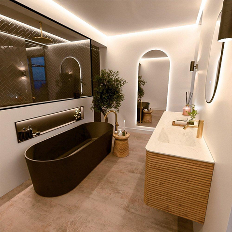 Mondiaz CIRO-DLUX Badkamermeubelset - 170x45x50cm - Solid surface wastafel Opalo - 1 wasbak Rechts - 1 kraangat - 4 lades - Oak SW1530954