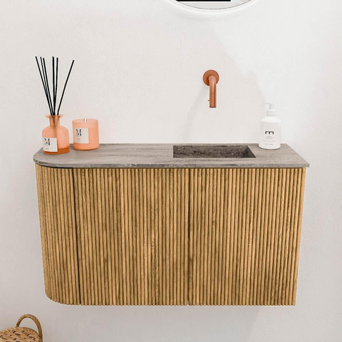 Mondiaz JOYA-DLUX 71.6cm toiletmeubel - ronding links kleur Oak - Wastafel FAYE positie Rechts Zonder kraangat kleur Oza. SW1424110